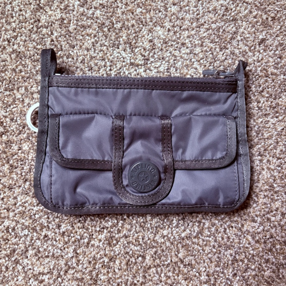 Kipling Zippered‎ 3 Compartment Gray Pouch Bag